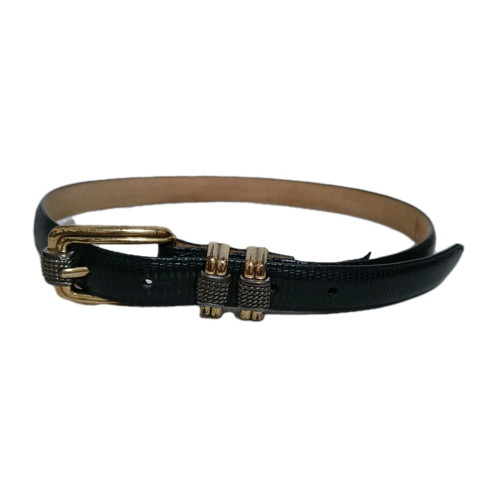 Brighton Women Lizard Embossed Leather Skinny Belt 4B603 Medium Black Designer